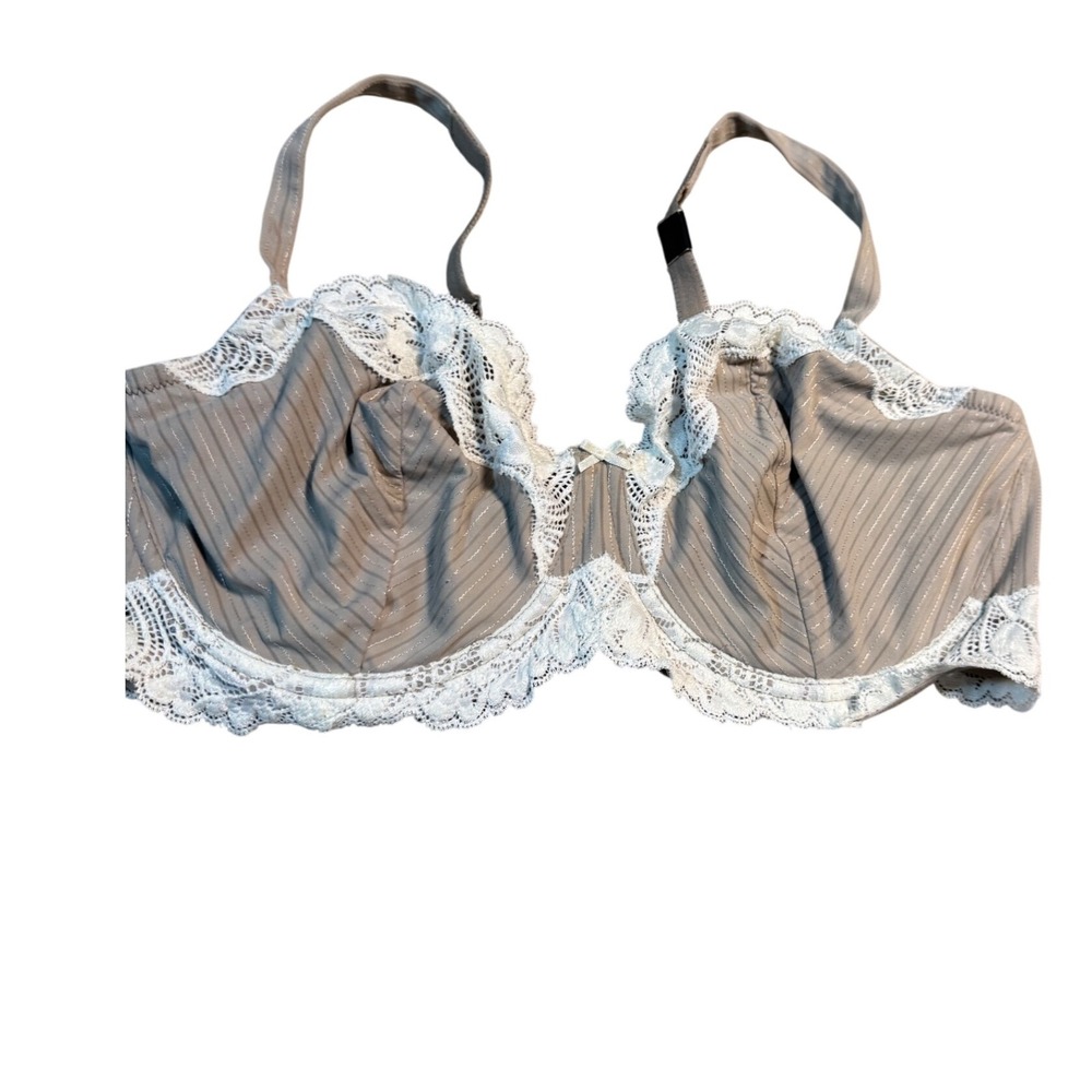Felina 38DD Underwire‎ Bra Gray Stripe Lace Trim Adjustable Straps